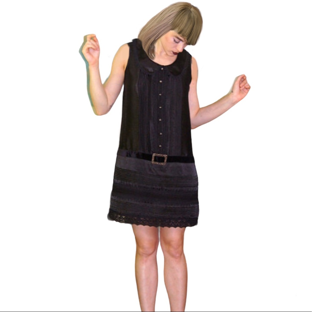 Anna Sui Shirt Dress Target Sleeveless Scoop Neck Collar Drop Waist Belted Mini - Picture 7 of 16